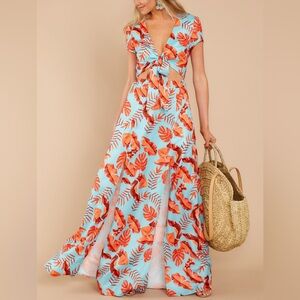 BLITHE Floral Print Maxi Dress - Blue and Orange